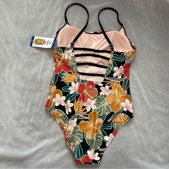 NWT Hurley Women’s Large UPF 50+ Stretch Midweight One Piece Swimsuit Floral - Picture 6 of 11